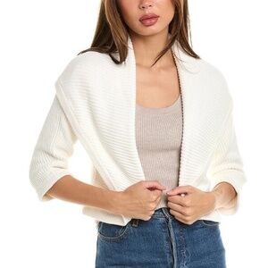 Cabi Half Circle Sweater Rib Knit 100% Cotton Open Cardigan White